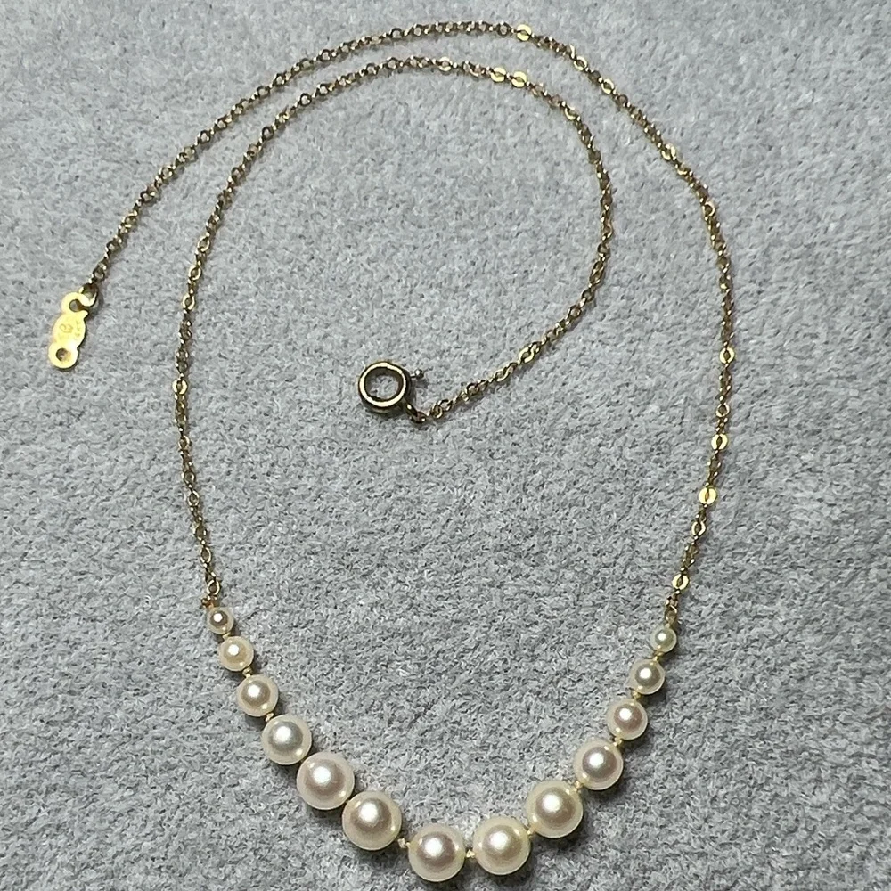 Solid 14k Gold & Graduated Pearl Necklace 14”